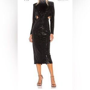 Cinq à Sept Black Sequin Long Sleeve Dress